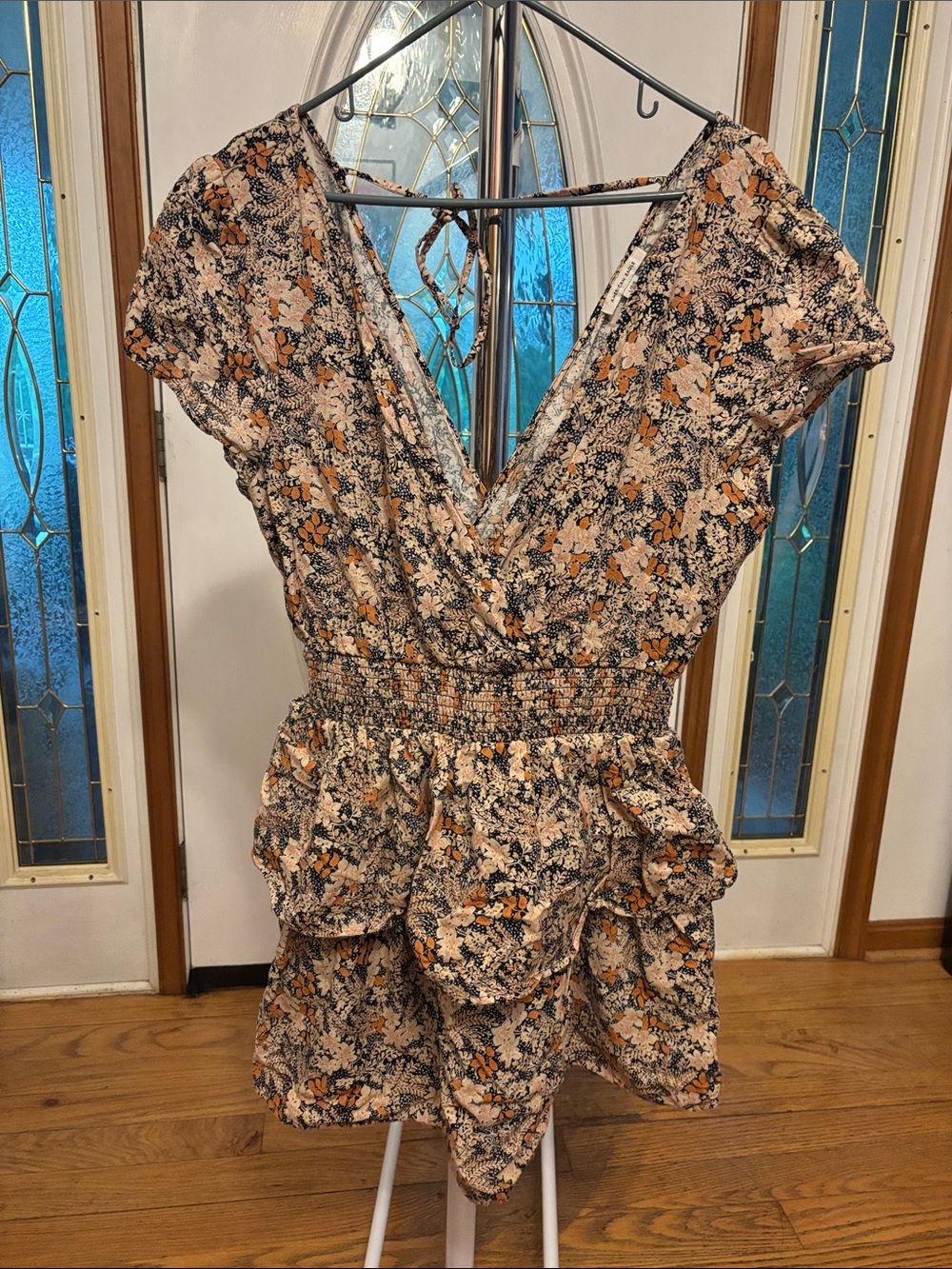 American Eagle Floral V-Neck Smocked Waist Women’s Summer Dress - Beige Multi